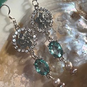 Upcycled Aqua & Gray Earrings.